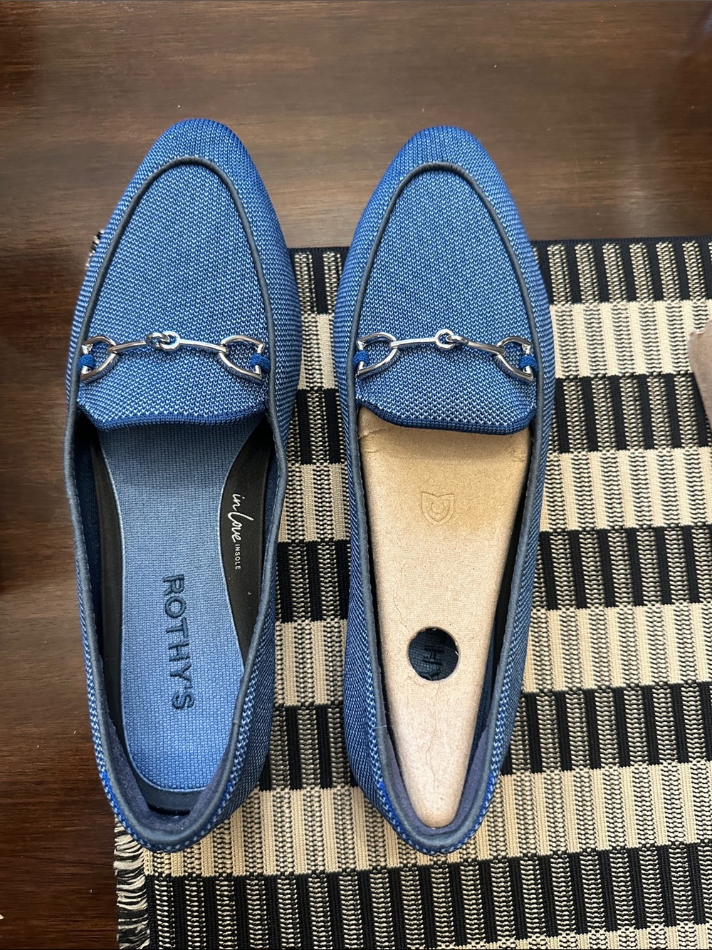 Rothy's Blue Knit Slip-On Loafers with Silver Horsebit